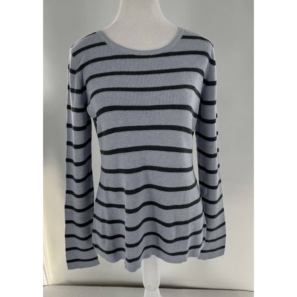 Kinross Cashmere Thermal Crewneck Sweater Sz M Waffle Knit Stripe Minimal $260 - Picture 2 of 11